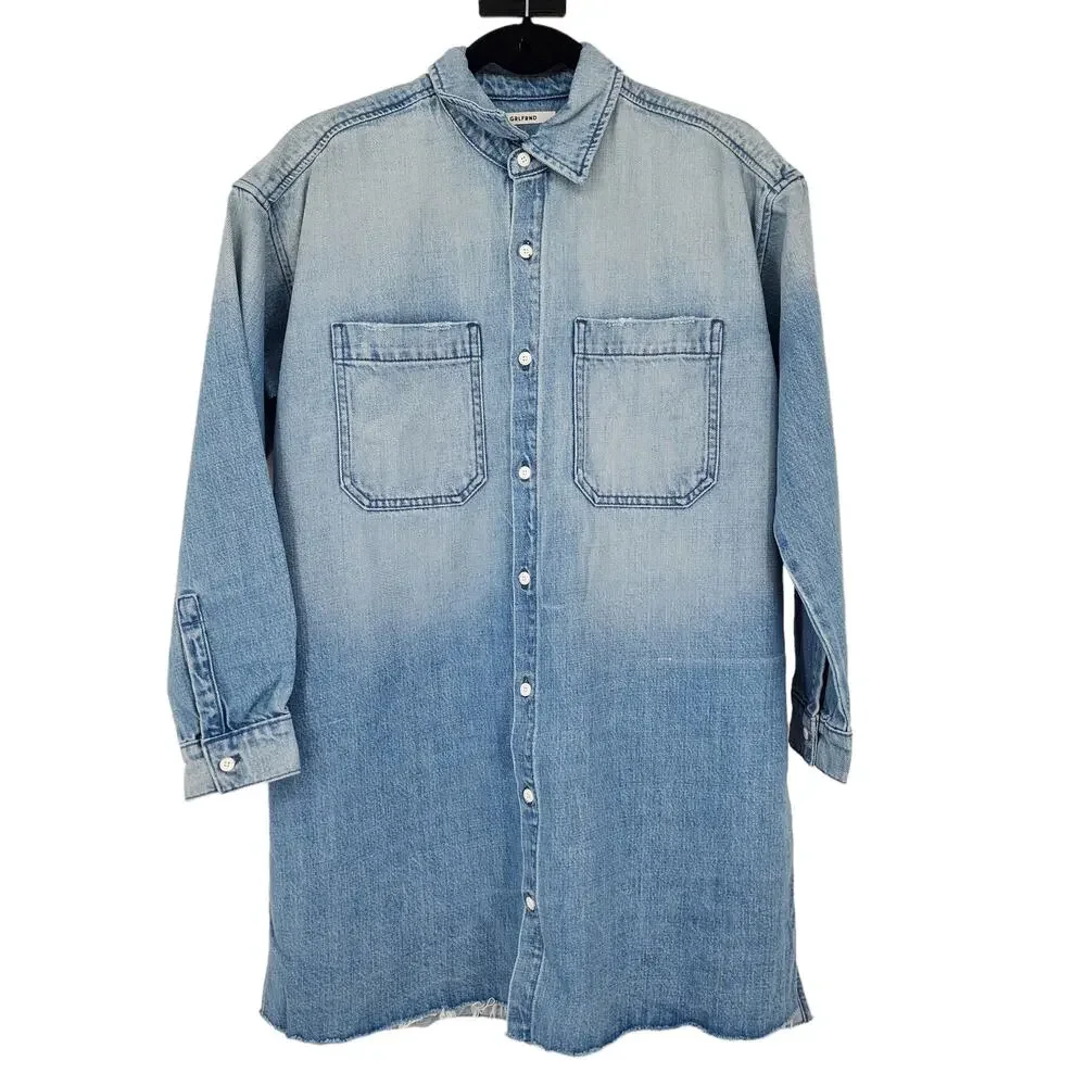 GRLFRND Shaun Denim Oversized Shirt Dress in Tangled Up Ray Hem Size XS